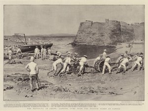 Les troubles en Crète, débarquement des canons de la flotte britannique à Candia
